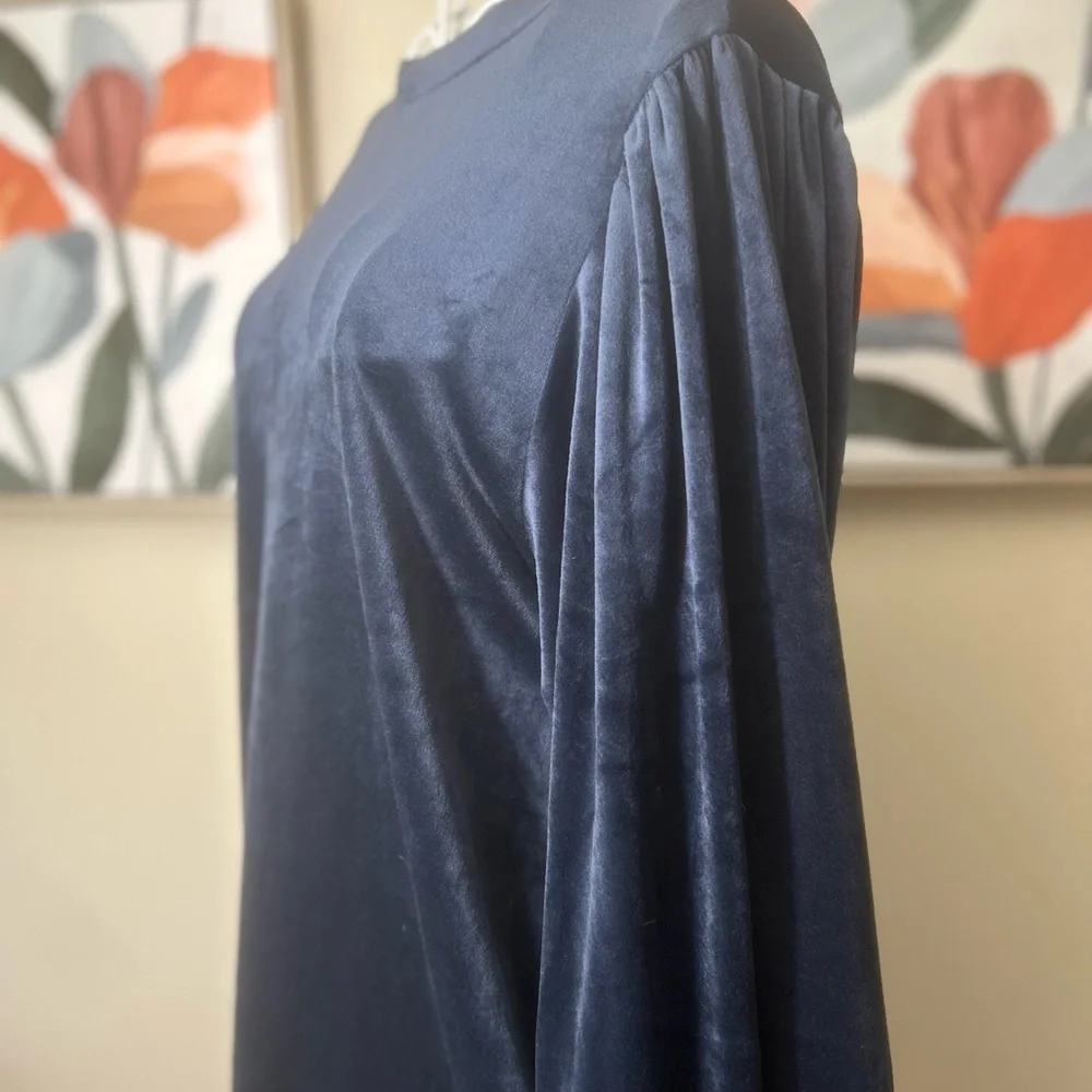 LOFT Midnight Blue Micro-Velvet Blouse - Picture 2 of 5